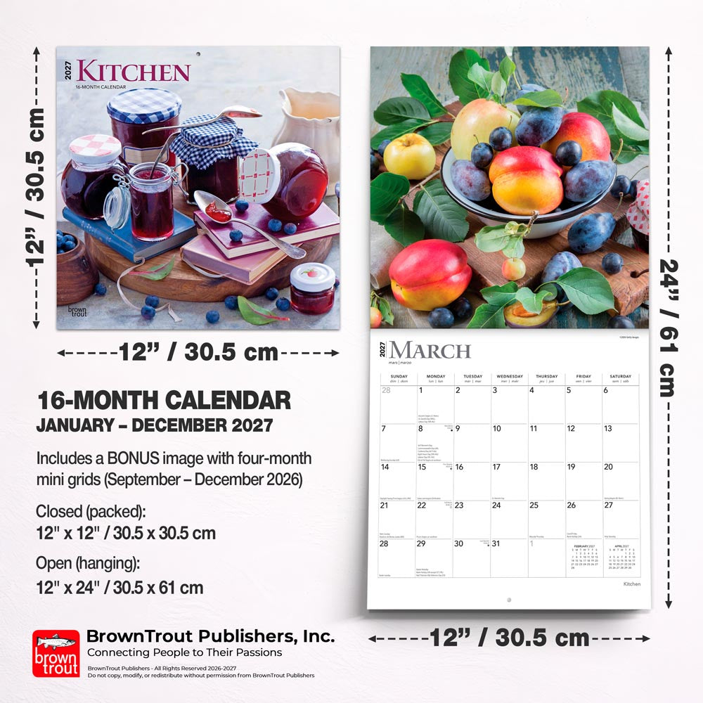 Kitchen | 2027 12 x 24 Inch (Hanging) Monthly Square Wall Calendar