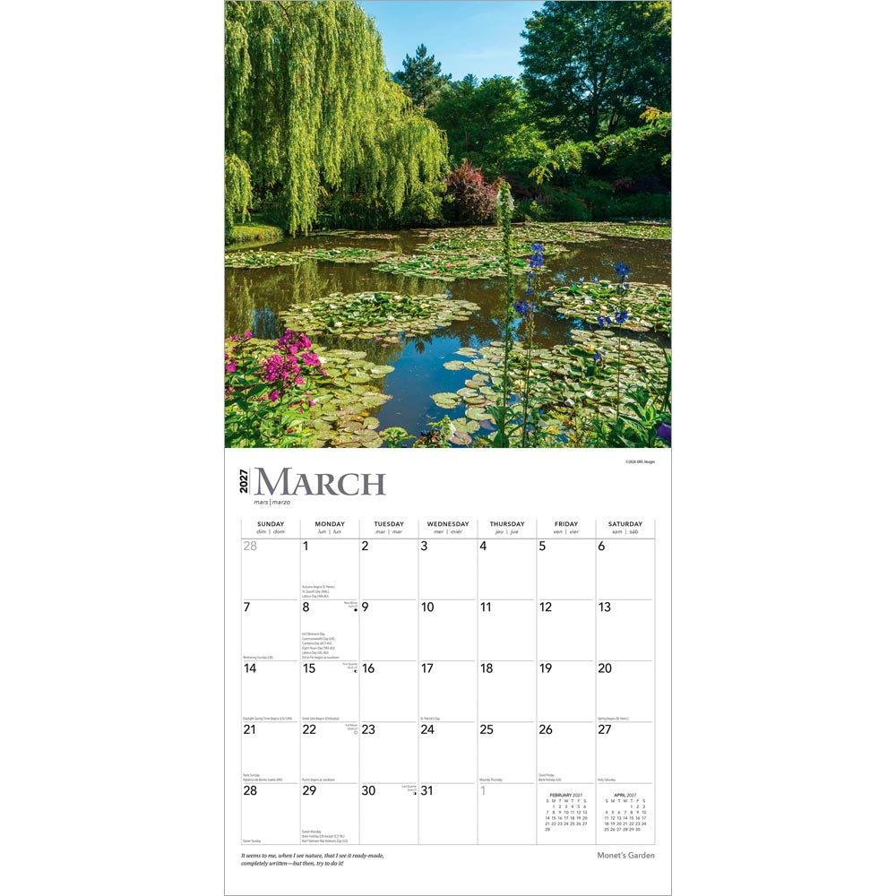 Monet's Garden | 2027 12 x 24 Inch (Hanging) Monthly Square Wall Calendar