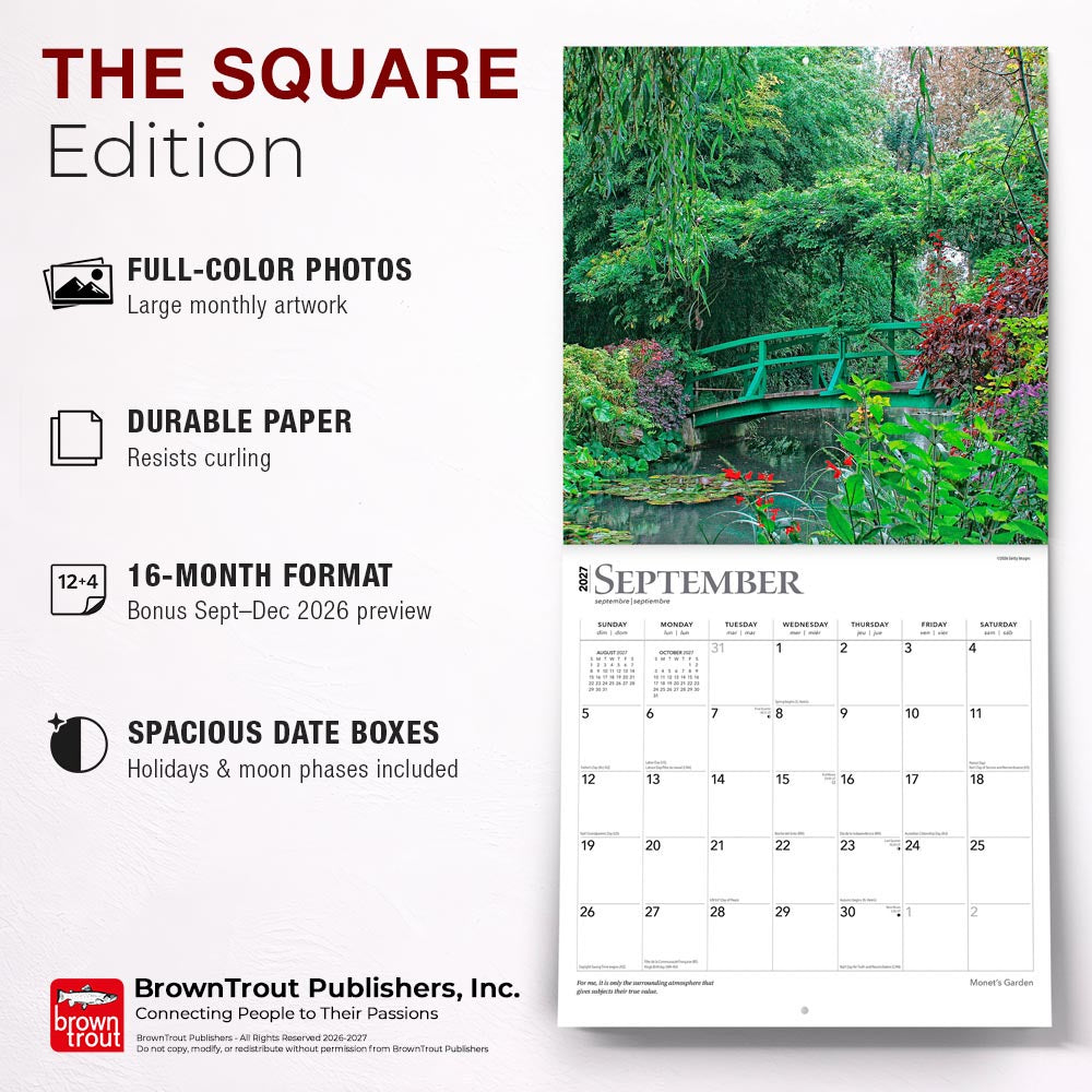 Monet's Garden | 2027 12 x 24 Inch (Hanging) Monthly Square Wall Calendar