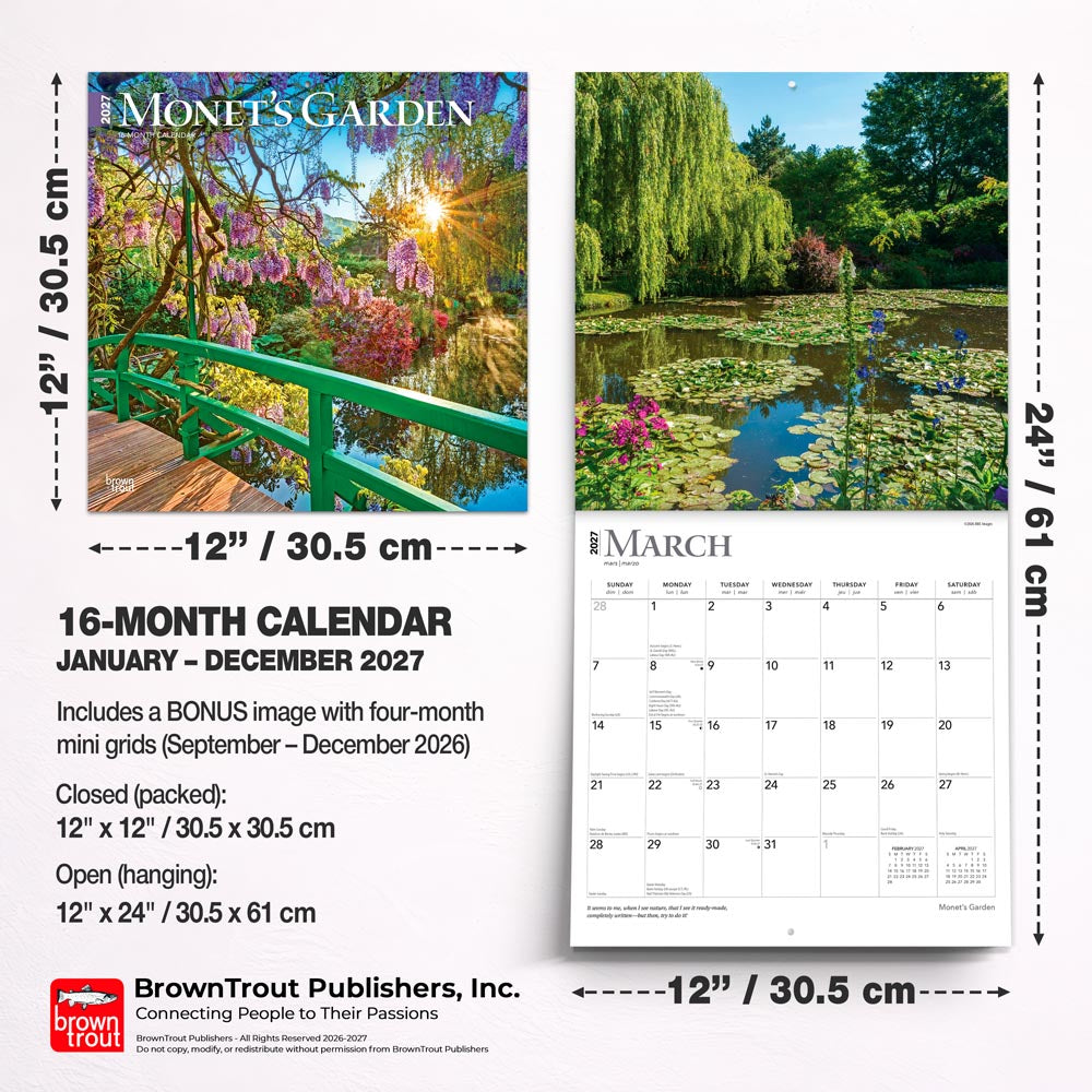 Monet's Garden | 2027 12 x 24 Inch (Hanging) Monthly Square Wall Calendar