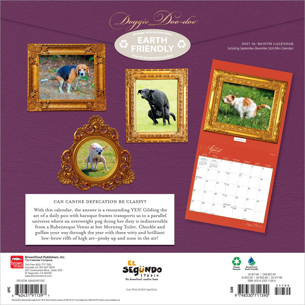 Doggie Doo Doo | 2027 12 x 24 Inch (Hanging) Monthly Square Wall Calendar