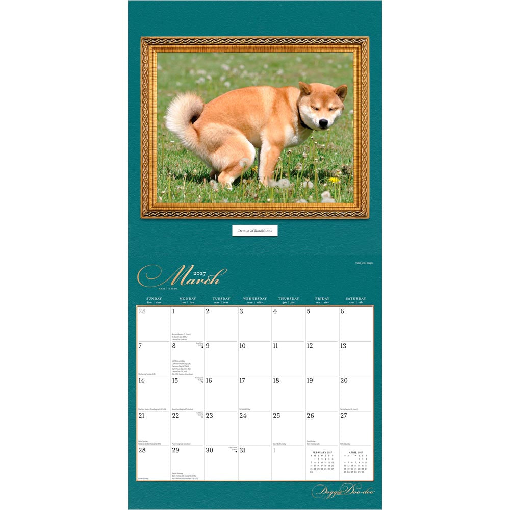 Doggie Doo Doo | 2027 12 x 24 Inch (Hanging) Monthly Square Wall Calendar