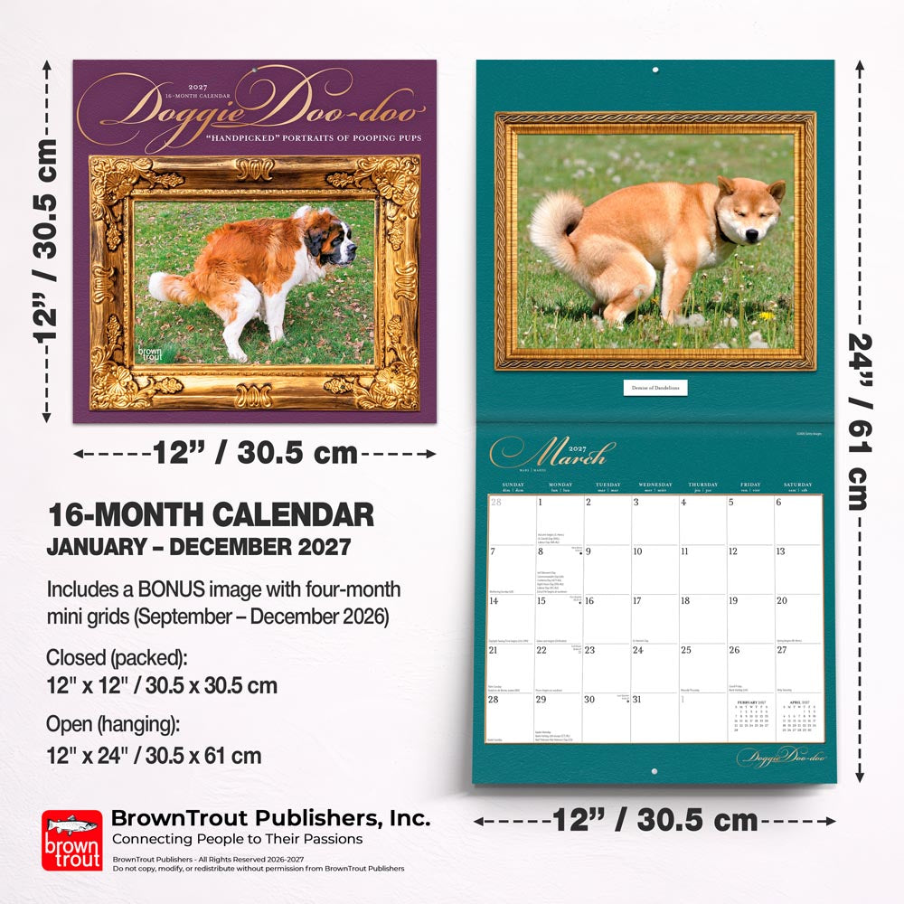 Doggie Doo Doo | 2027 12 x 24 Inch (Hanging) Monthly Square Wall Calendar