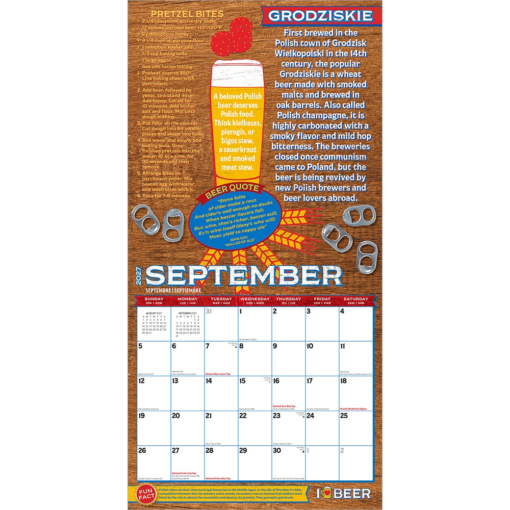 I Love Beer | 2027 12 x 24 Inch (Hanging) Monthly Square Wall Calendar