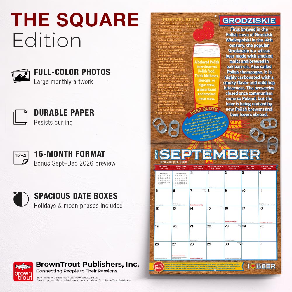 I Love Beer | 2027 12 x 24 Inch (Hanging) Monthly Square Wall Calendar