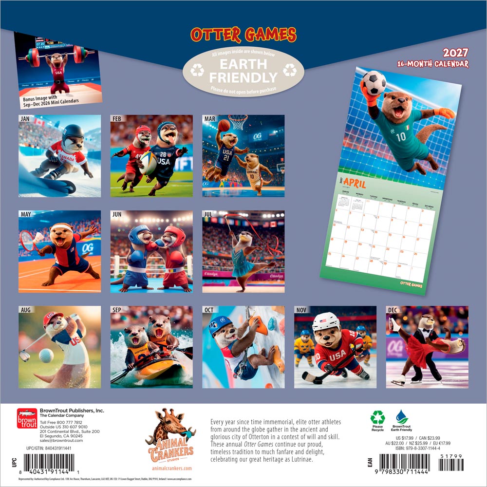Otter Games | 2027 12 x 24 Inch (Hanging) Monthly Square Wall Calendar