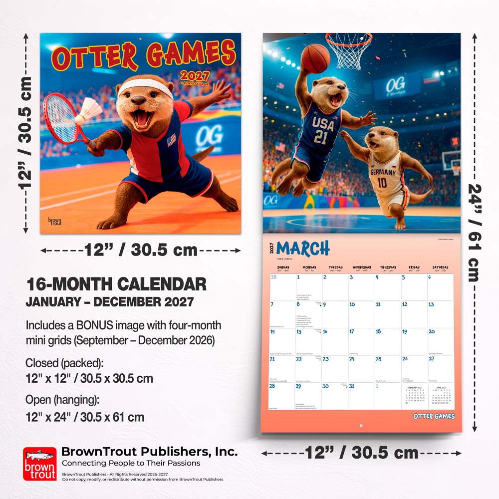 Otter Games | 2027 12 x 24 Inch (Hanging) Monthly Square Wall Calendar