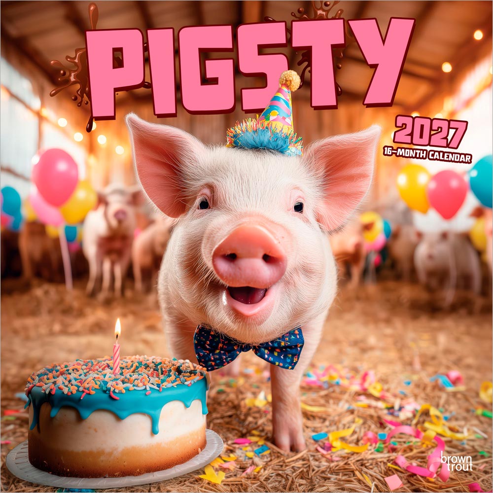 Pigsty | 2027 12 x 24 Inch (Hanging) Monthly Square Wall Calendar