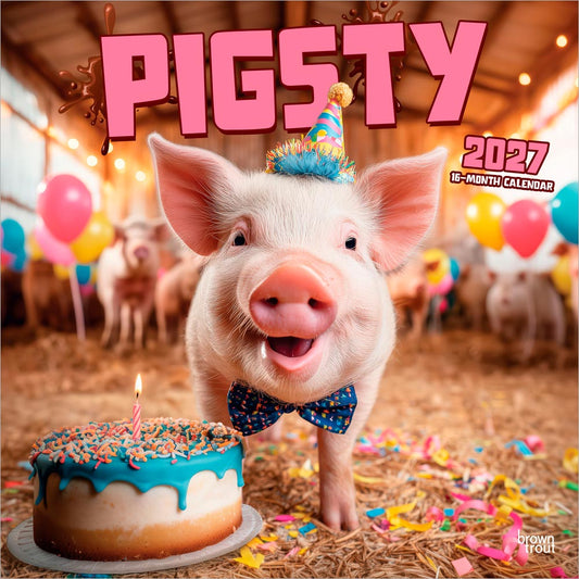 Pigsty | 2027 12 x 24 Inch (Hanging) Monthly Square Wall Calendar