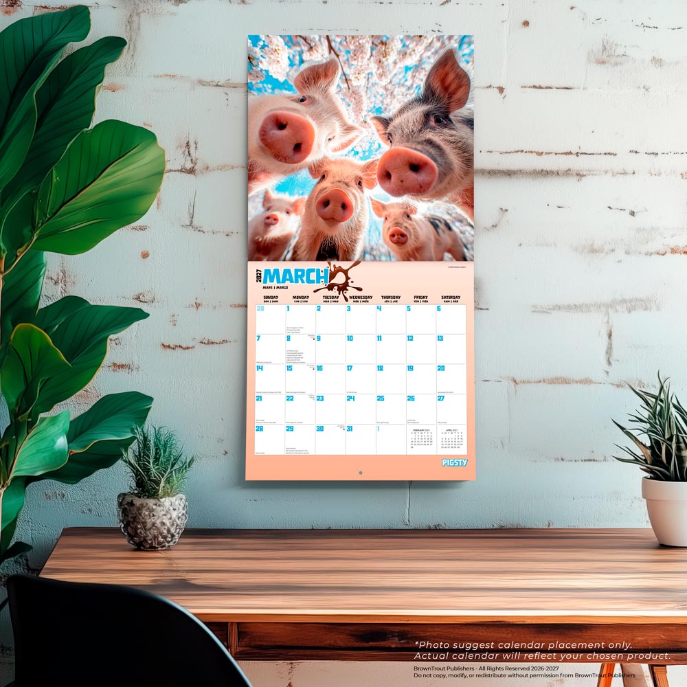 Pigsty | 2027 12 x 24 Inch (Hanging) Monthly Square Wall Calendar