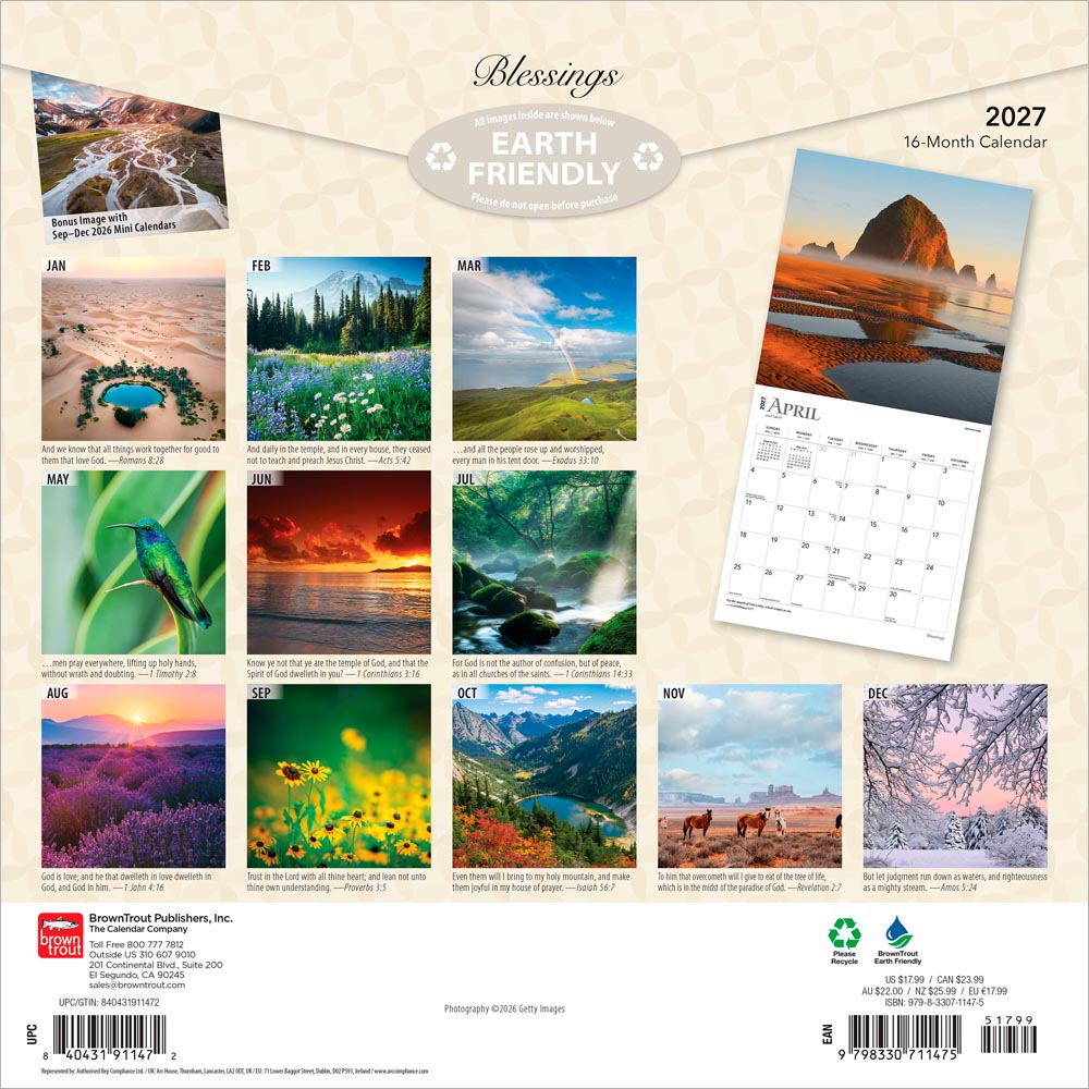 Blessings | 2027 12 x 24 Inch (Hanging) Monthly Square Wall Calendar