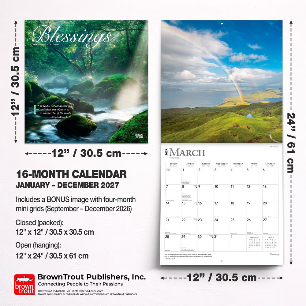 Blessings | 2027 12 x 24 Inch (Hanging) Monthly Square Wall Calendar