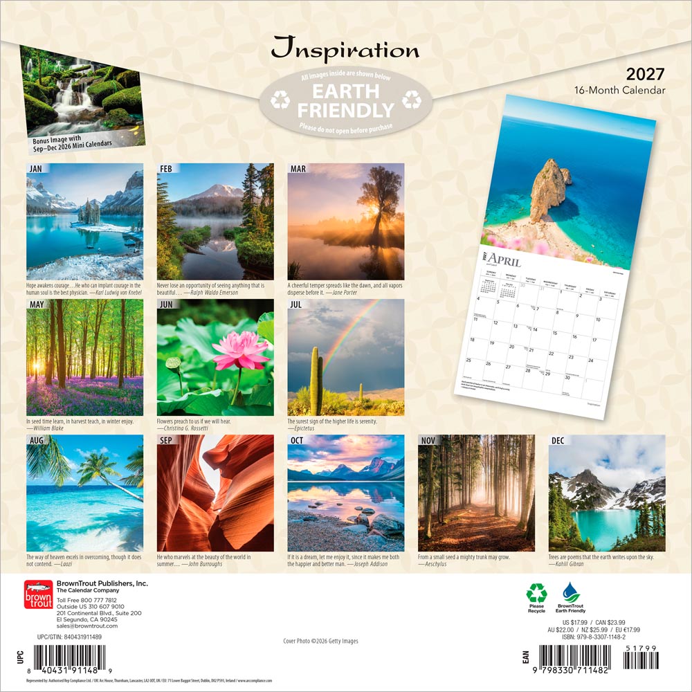 Inspiration | 2027 12 x 24 Inch (Hanging) Monthly Square Wall Calendar | Foil Stamped Cover