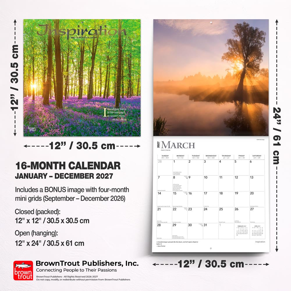 Inspiration | 2027 12 x 24 Inch (Hanging) Monthly Square Wall Calendar | Foil Stamped Cover