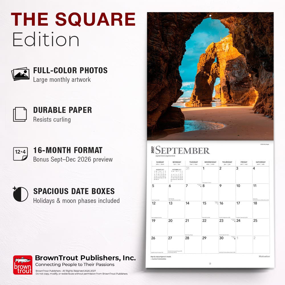 Motivation | 2027 12 x 24 Inch (Hanging) Monthly Square Wall Calendar | Foil Stamped Cover