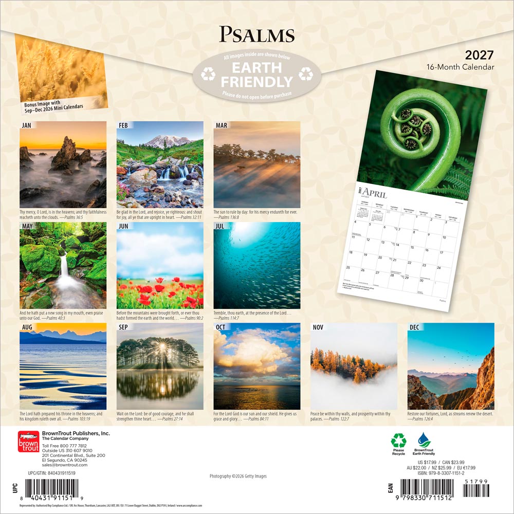 Psalms | 2027 12 x 24 Inch (Hanging) Monthly Square Wall Calendar