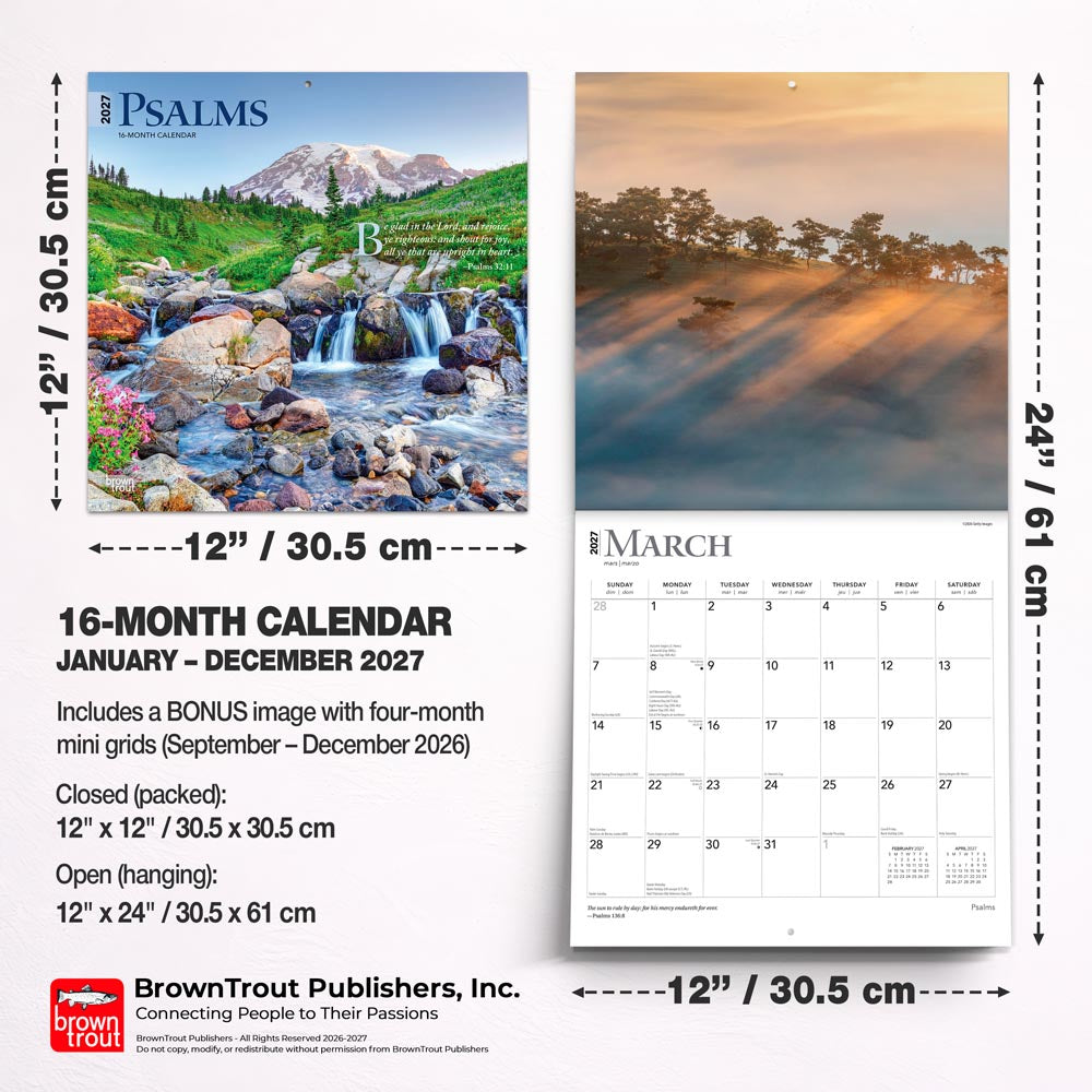 Psalms | 2027 12 x 24 Inch (Hanging) Monthly Square Wall Calendar