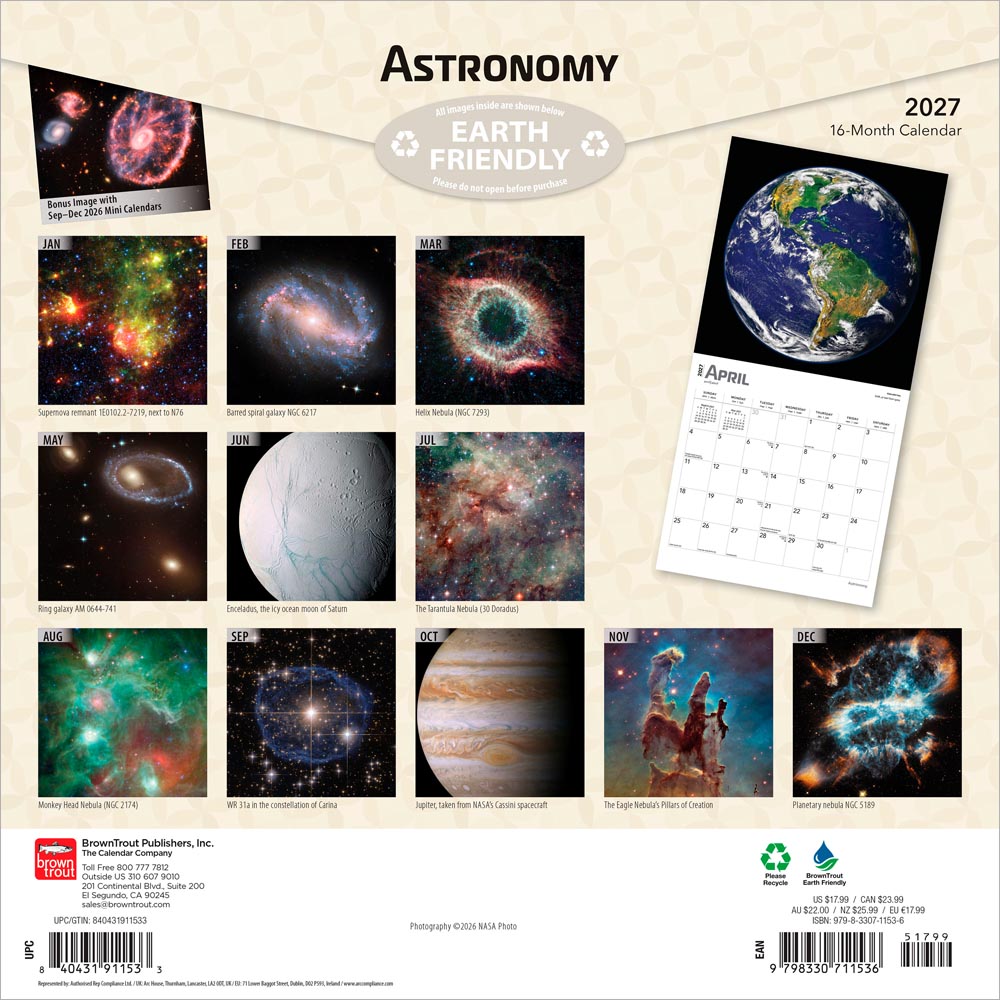 Astronomy | 2027 12 x 24 Inch (Hanging) Monthly Square Wall Calendar | Foil Stamped Cover