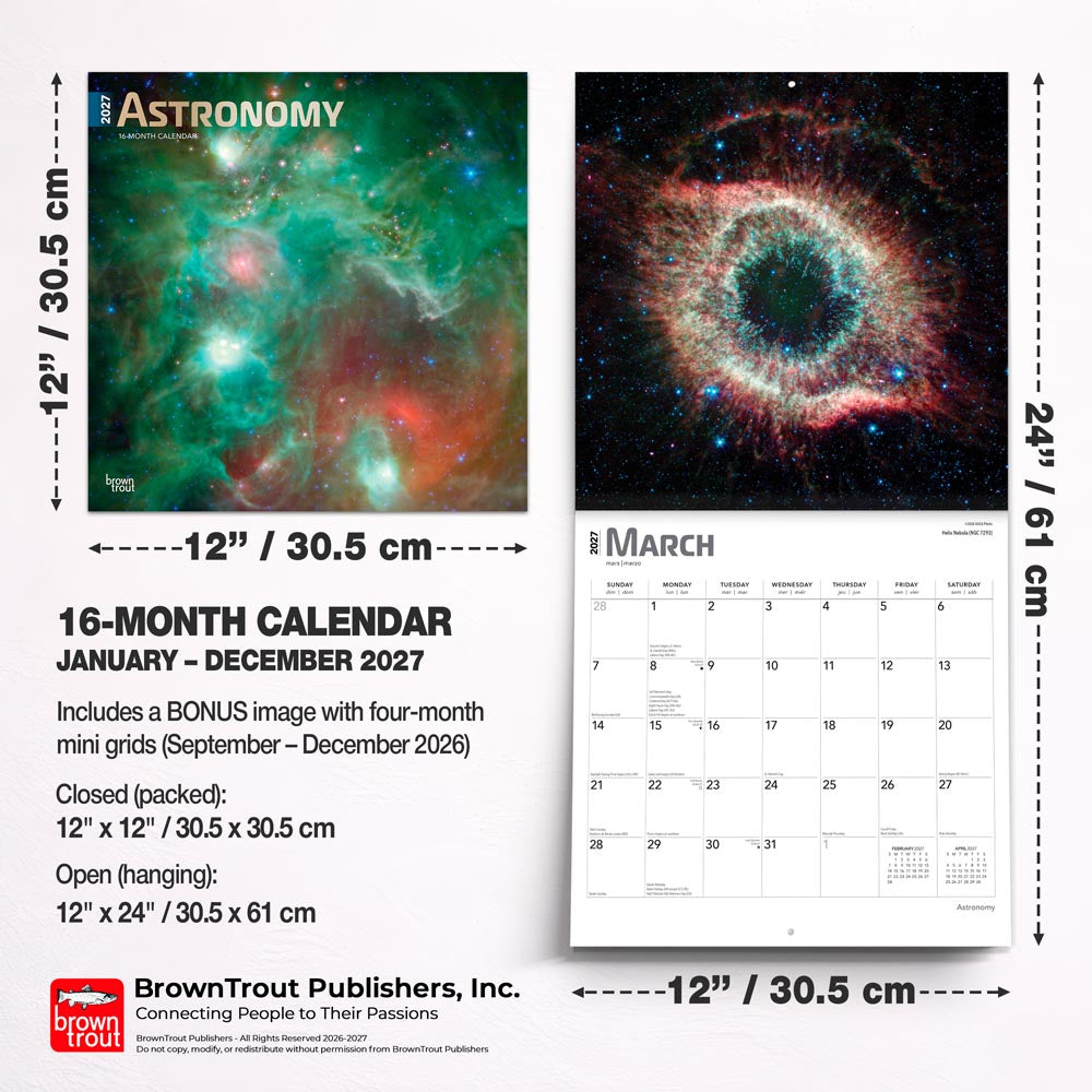 Astronomy | 2027 12 x 24 Inch (Hanging) Monthly Square Wall Calendar | Foil Stamped Cover