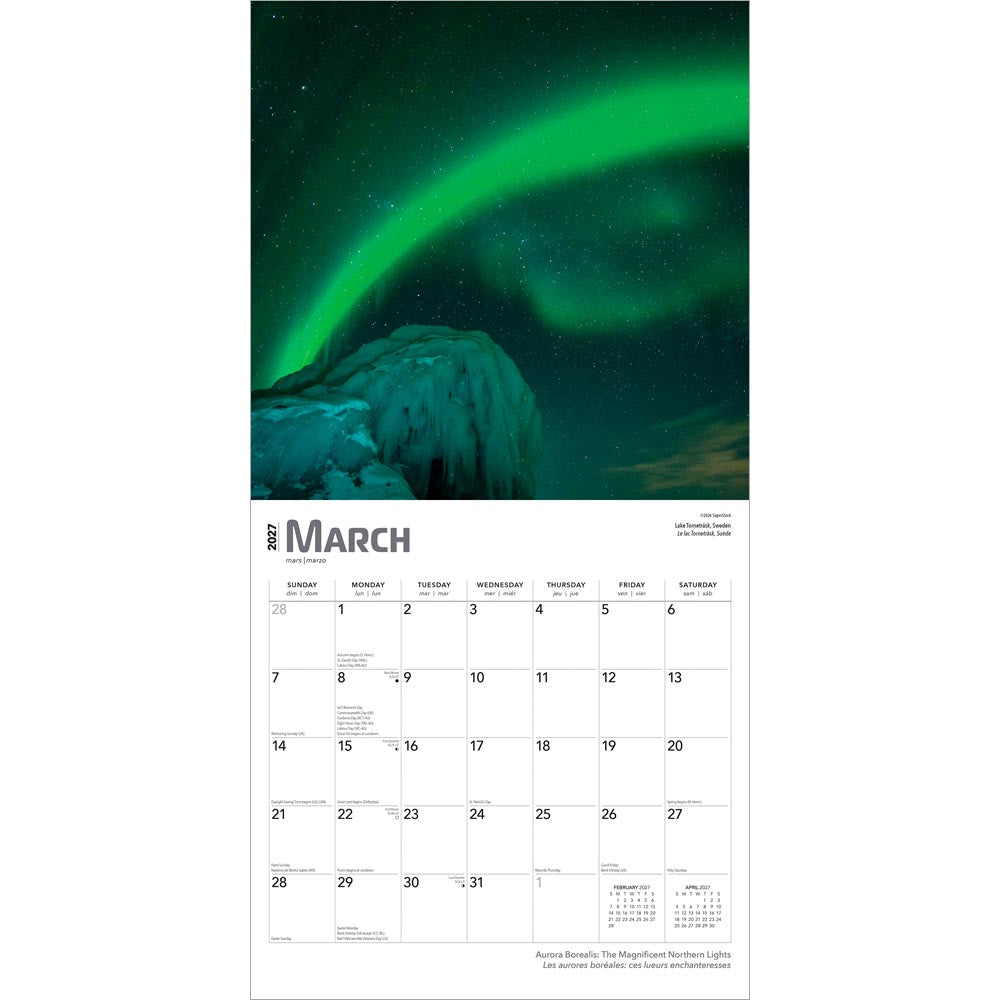 Aurora Borealis | 2027 12 x 24 Inch (Hanging) Monthly Square Wall Calendar | Foil Stamped Cover | English/French Bilingual