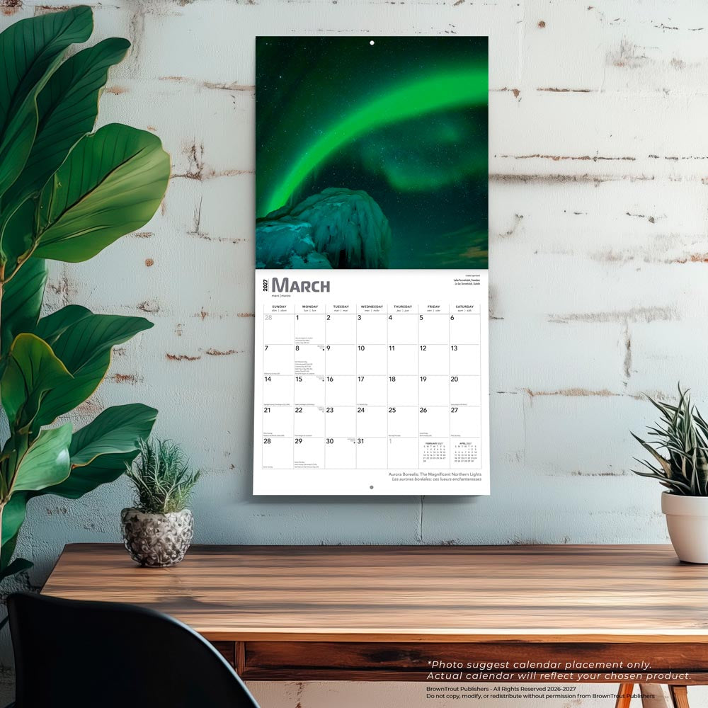 Aurora Borealis | 2027 12 x 24 Inch (Hanging) Monthly Square Wall Calendar | Foil Stamped Cover | English/French Bilingual