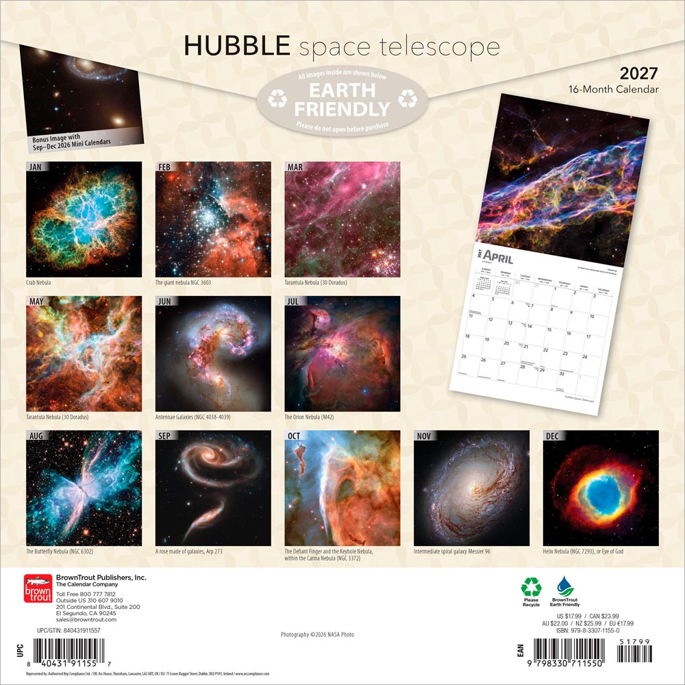 Hubble Space Telescope | 2027 12 x 24 Inch (Hanging) Monthly Square Wall Calendar | Foil Stamped Cover