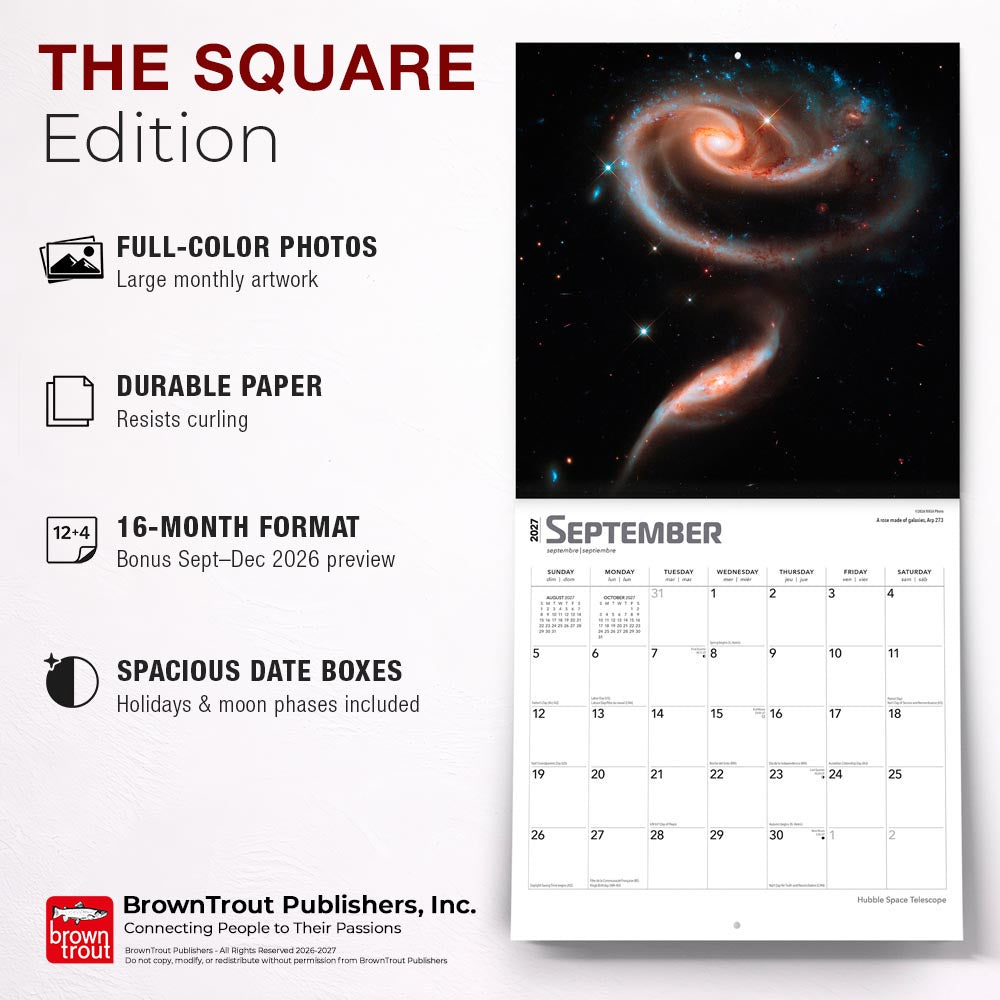 Hubble Space Telescope | 2027 12 x 24 Inch (Hanging) Monthly Square Wall Calendar | Foil Stamped Cover