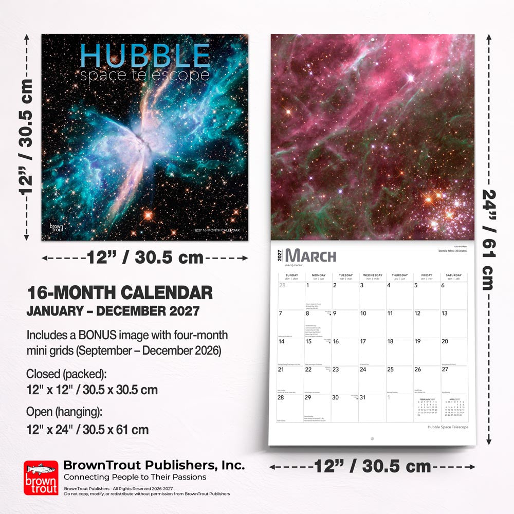 Hubble Space Telescope | 2027 12 x 24 Inch (Hanging) Monthly Square Wall Calendar | Foil Stamped Cover