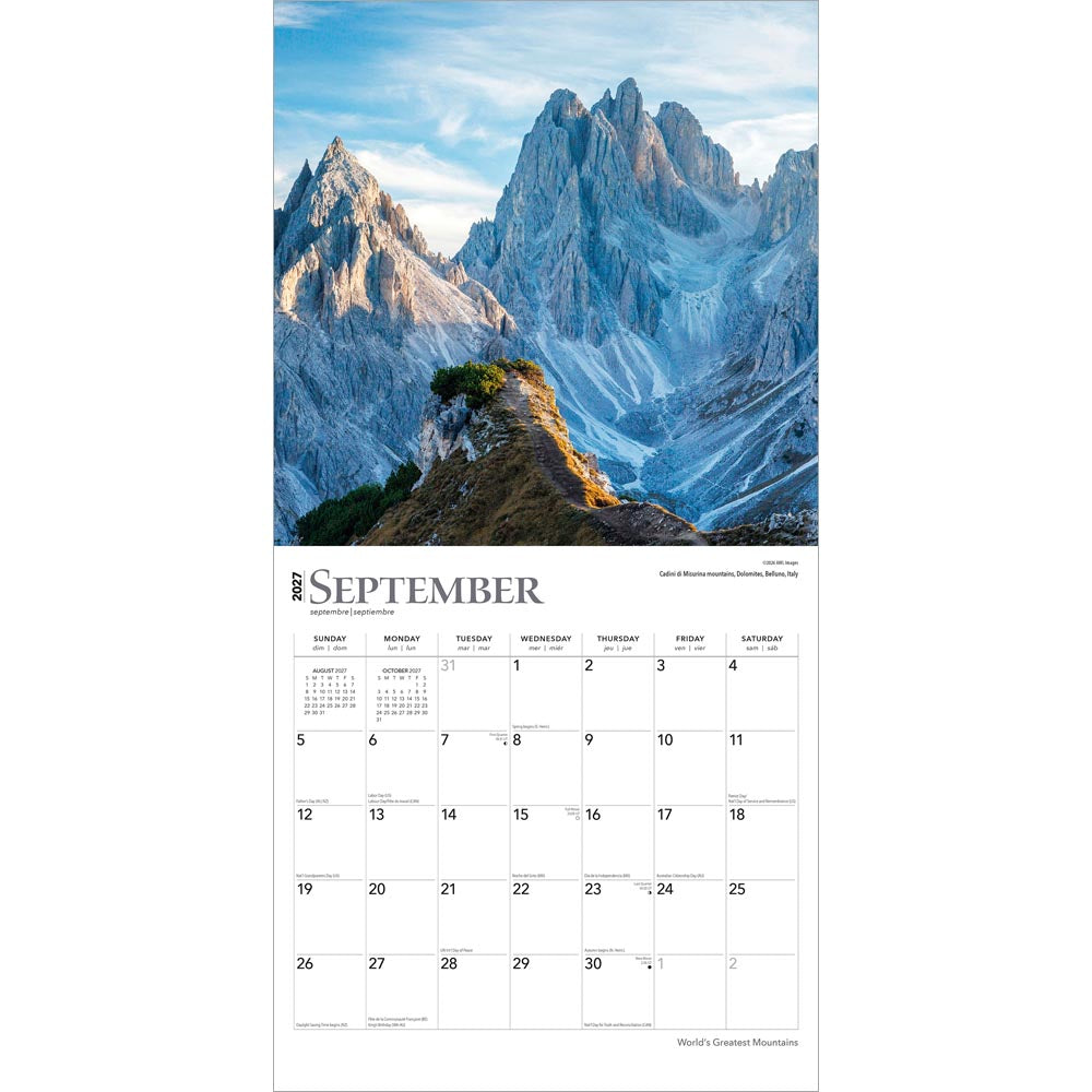 World's Greatest Mountains | 2027 12 x 24 Inch (Hanging) Monthly Square Wall Calendar | Foil Stamped Cover