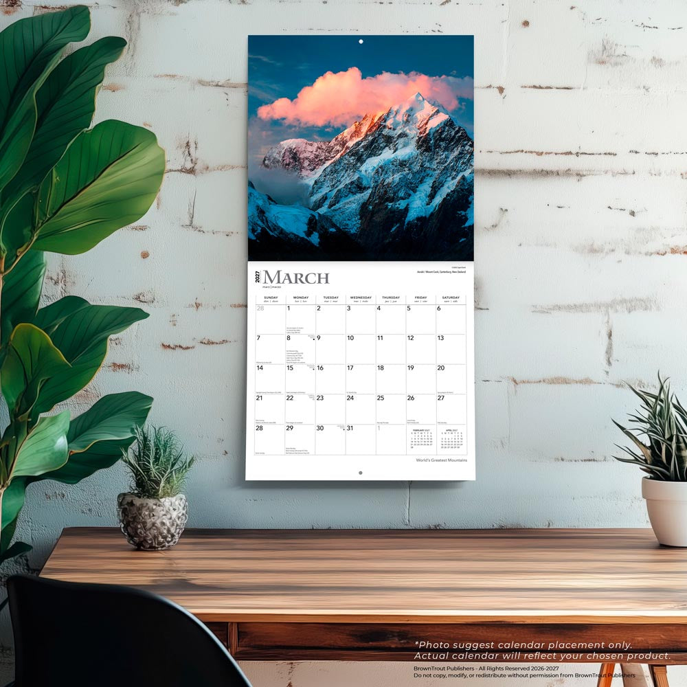 World's Greatest Mountains | 2027 12 x 24 Inch (Hanging) Monthly Square Wall Calendar | Foil Stamped Cover