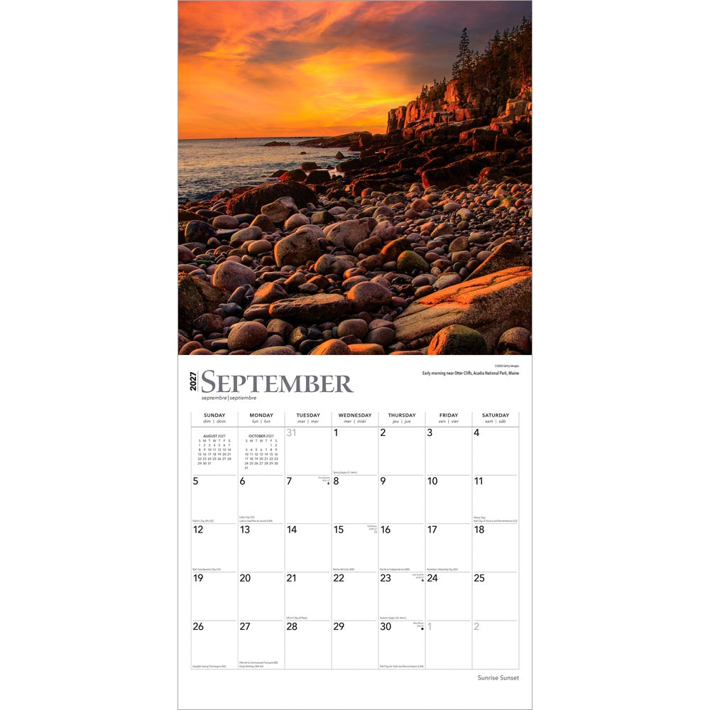 Sunrise Sunset | 2027 12 x 24 Inch (Hanging) Monthly Square Wall Calendar
