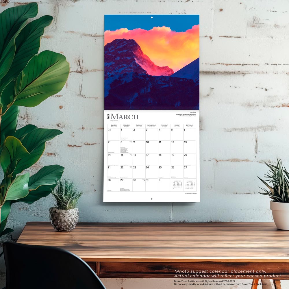 Sunrise Sunset | 2027 12 x 24 Inch (Hanging) Monthly Square Wall Calendar
