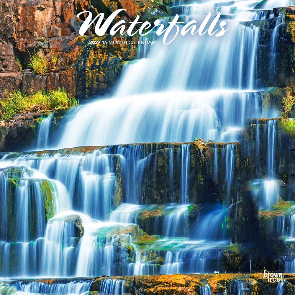Waterfalls | 2027 12 x 24 Inch (Hanging) Monthly Square Wall Calendar