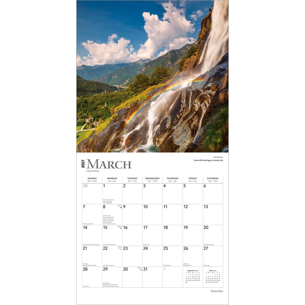 Waterfalls | 2027 12 x 24 Inch (Hanging) Monthly Square Wall Calendar