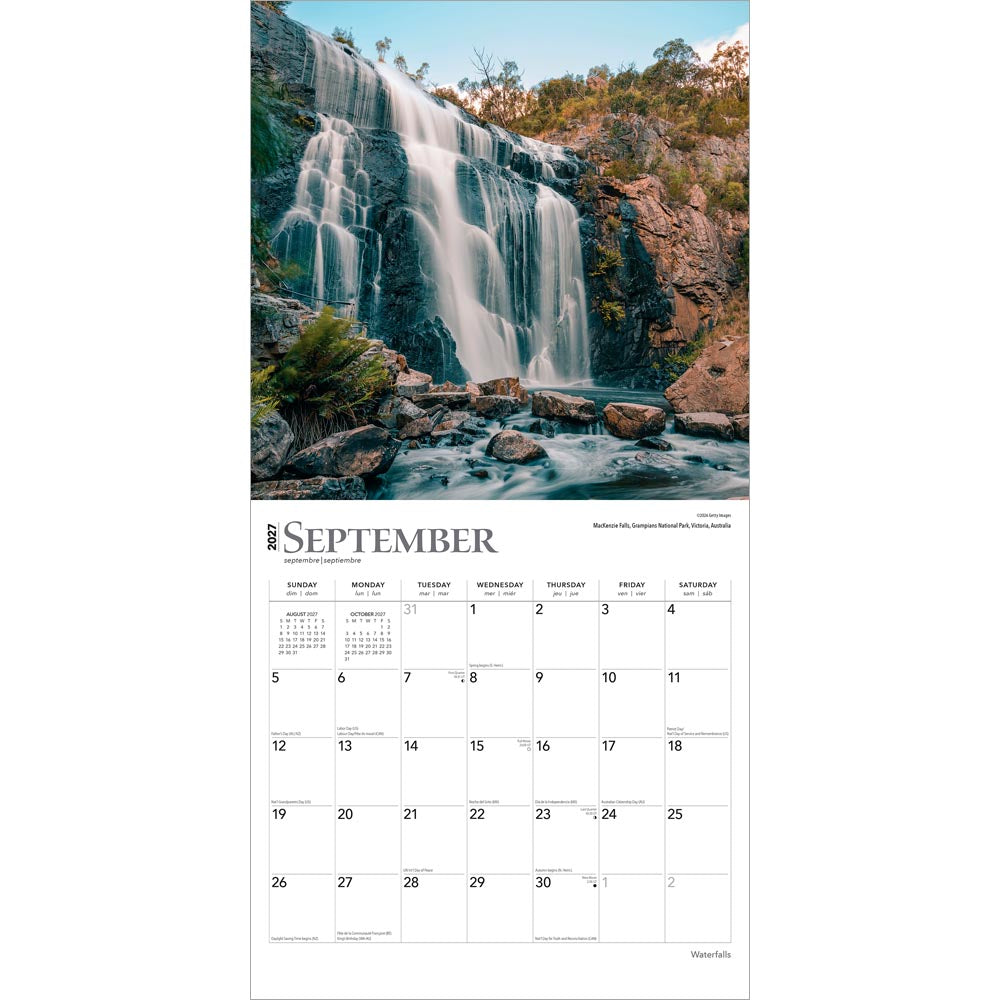 Waterfalls | 2027 12 x 24 Inch (Hanging) Monthly Square Wall Calendar