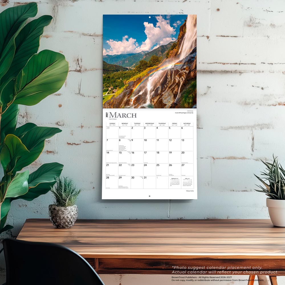 Waterfalls | 2027 12 x 24 Inch (Hanging) Monthly Square Wall Calendar