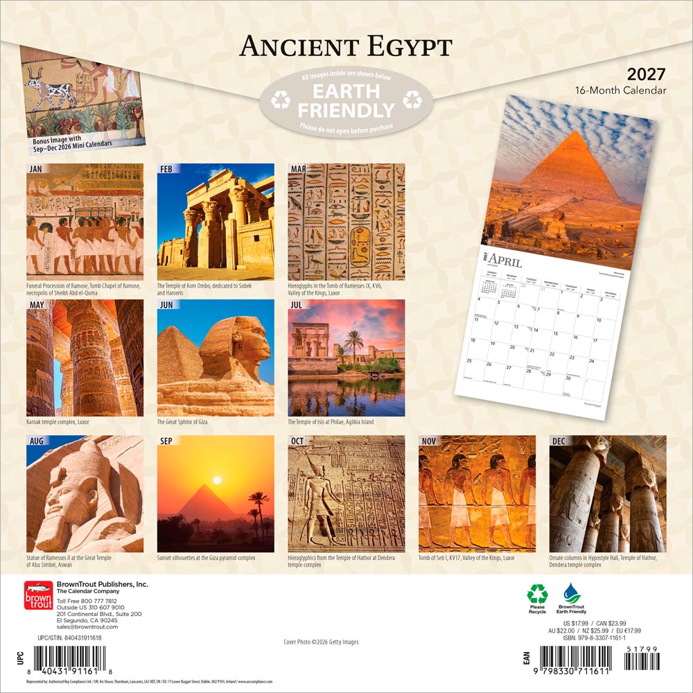 Ancient Egypt | 2027 12 x 24 Inch (Hanging) Monthly Square Wall Calendar