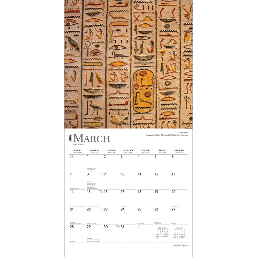 Ancient Egypt | 2027 12 x 24 Inch (Hanging) Monthly Square Wall Calendar