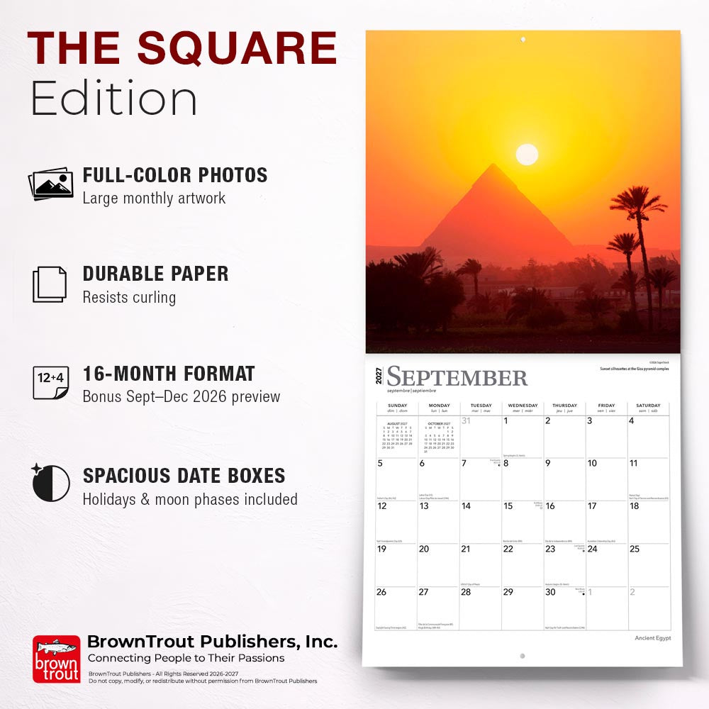 Ancient Egypt | 2027 12 x 24 Inch (Hanging) Monthly Square Wall Calendar