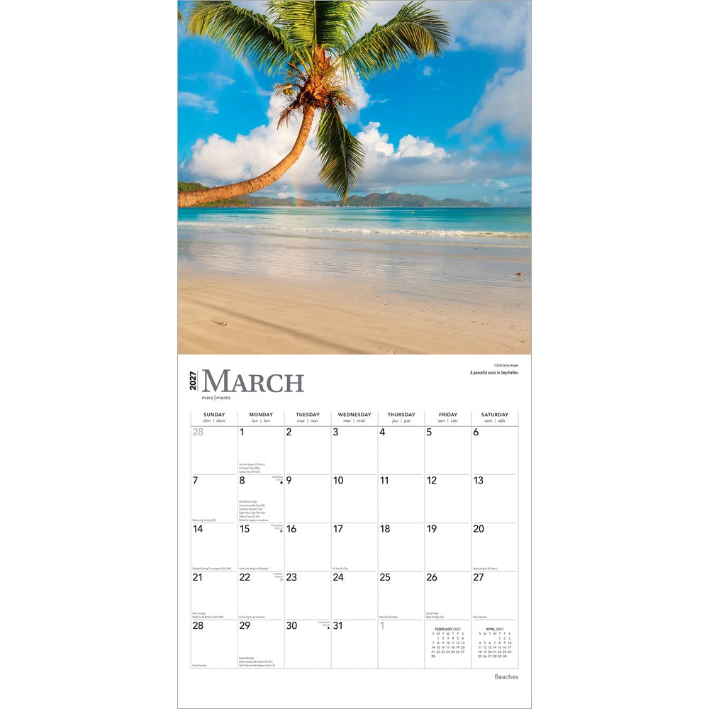 Beaches | 2027 12 x 24 Inch (Hanging) Monthly Square Wall Calendar | Foil Stamped Cover