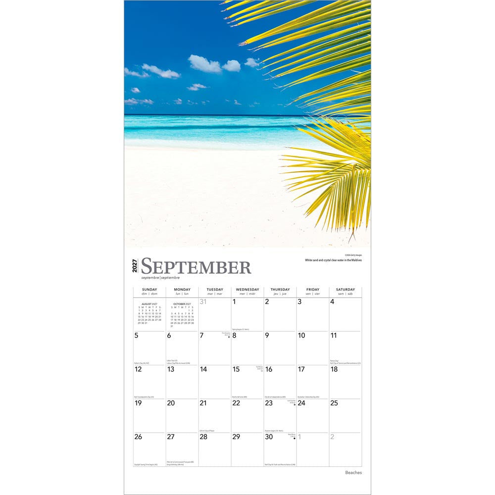 Beaches | 2027 12 x 24 Inch (Hanging) Monthly Square Wall Calendar | Foil Stamped Cover