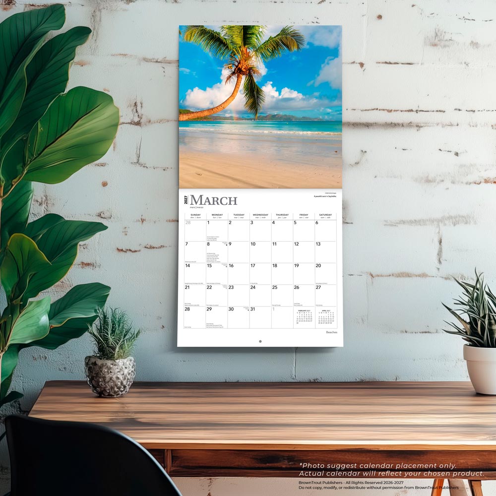 Beaches | 2027 12 x 24 Inch (Hanging) Monthly Square Wall Calendar | Foil Stamped Cover