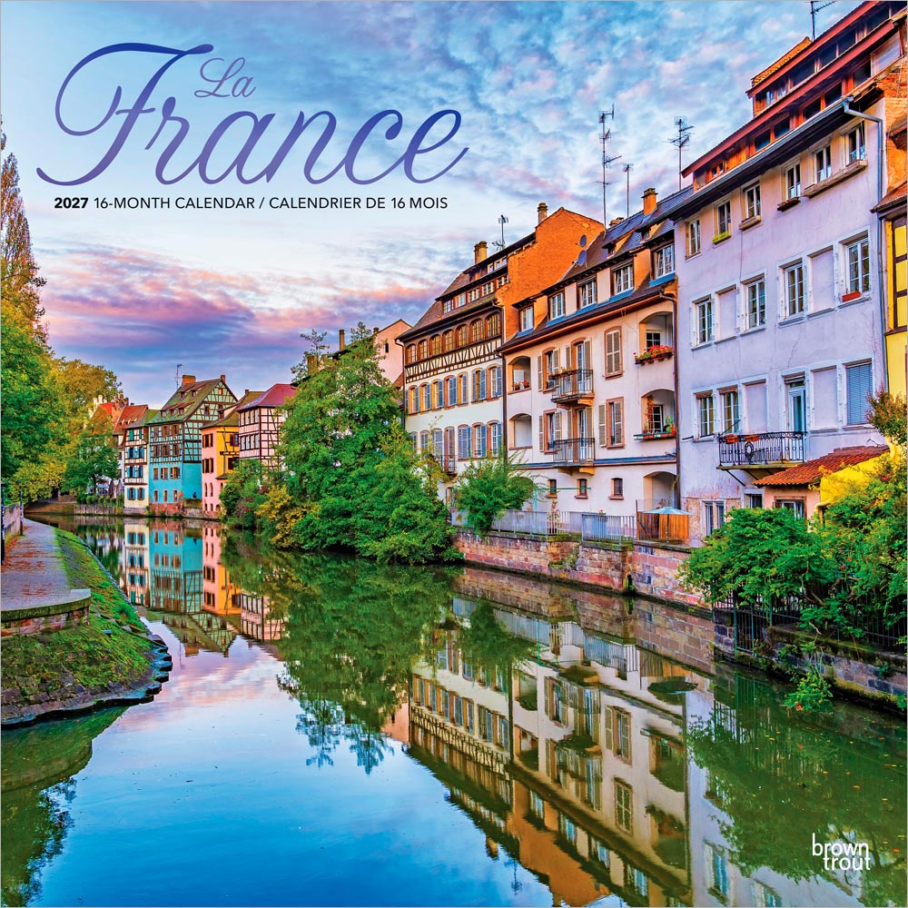 France | 2027 12 x 24 Inch (Hanging) Monthly Square Wall Calendar | Foil Stamped Cover | English/French Bilingual