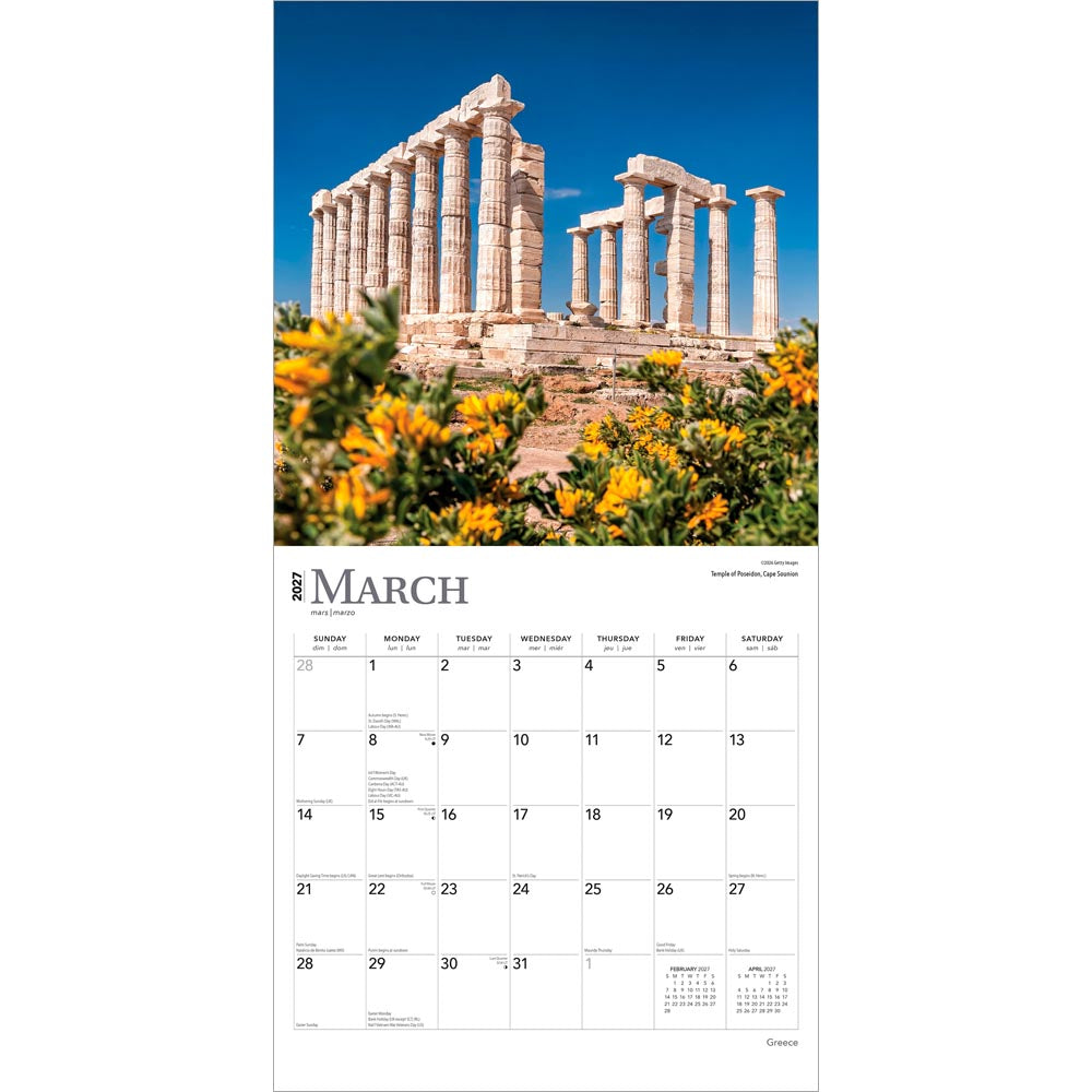 Greece | 2027 12 x 24 Inch (Hanging) Monthly Square Wall Calendar