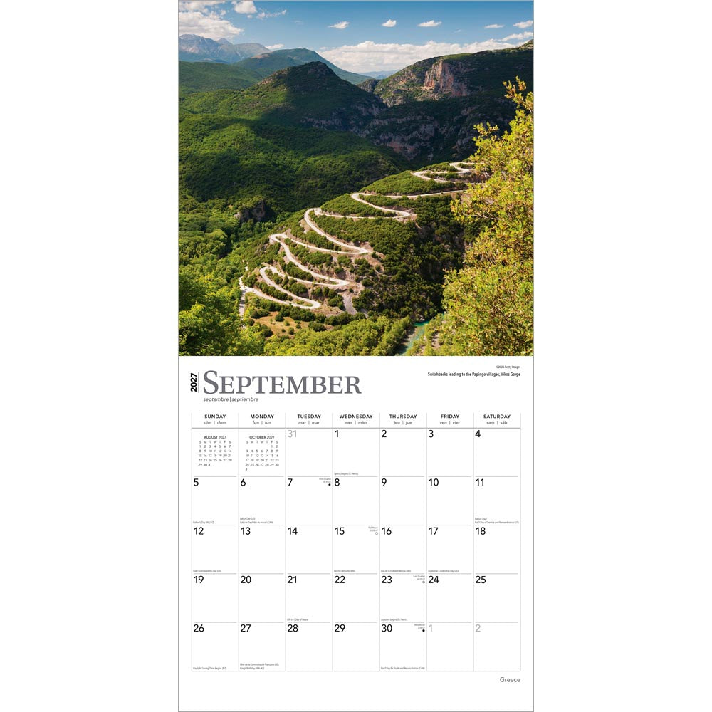 Greece | 2027 12 x 24 Inch (Hanging) Monthly Square Wall Calendar