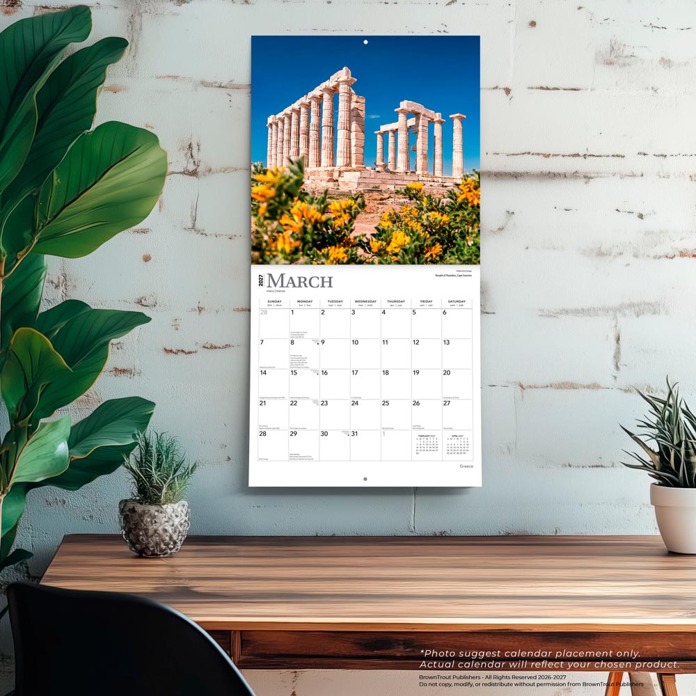 Greece | 2027 12 x 24 Inch (Hanging) Monthly Square Wall Calendar