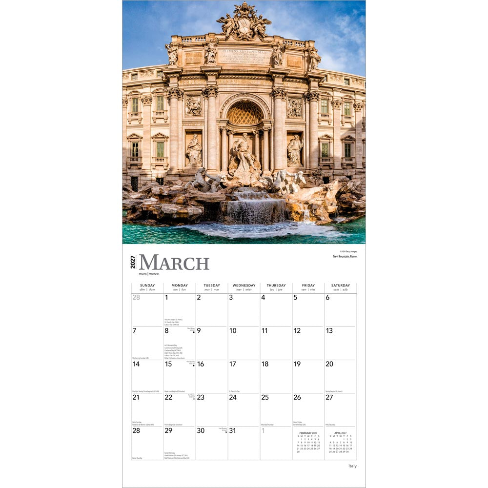 Italy | 2027 12 x 24 Inch (Hanging) Monthly Square Wall Calendar