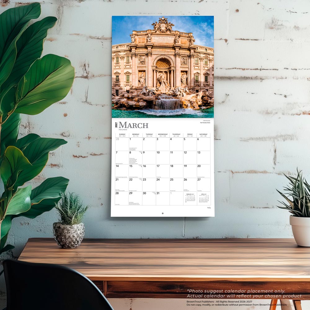 Italy | 2027 12 x 24 Inch (Hanging) Monthly Square Wall Calendar