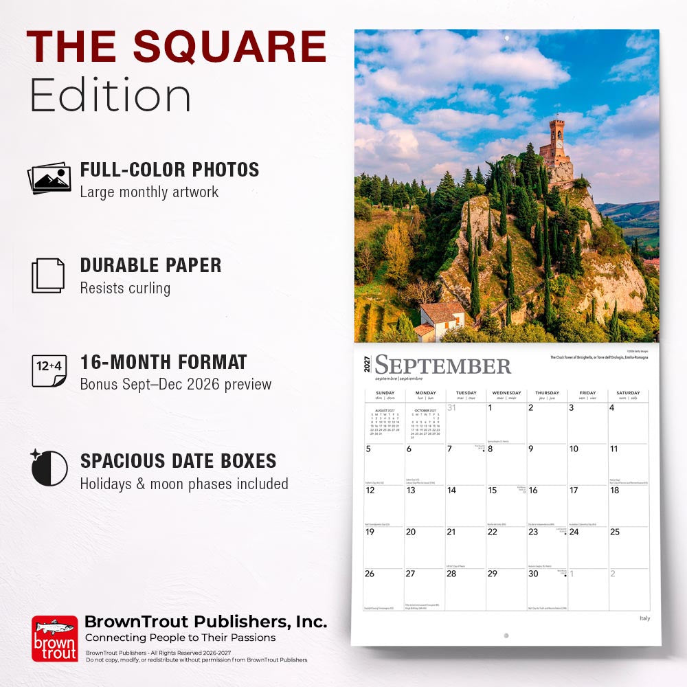 Italy | 2027 12 x 24 Inch (Hanging) Monthly Square Wall Calendar