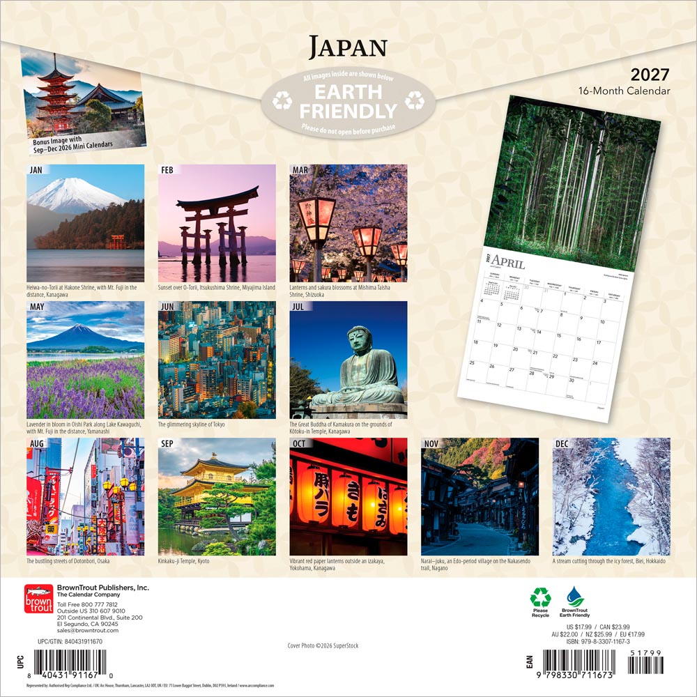 Japan | 2027 12 x 24 Inch (Hanging) Monthly Square Wall Calendar